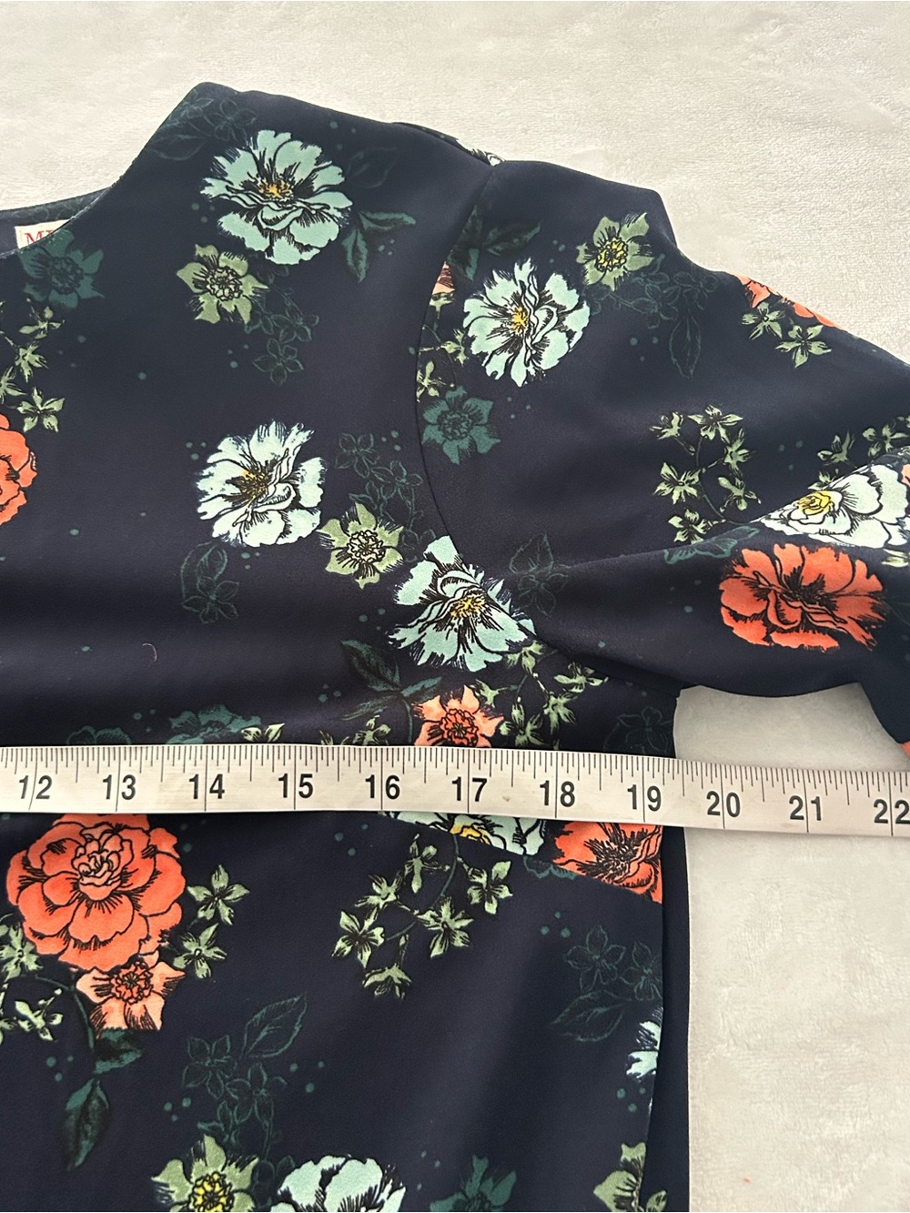 Merona Navy Floral Long Sleeve Back Keyhole Shift Dress Women’s Large - Picture 5 of 6